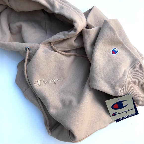 Champion Reverse Weave Hoodie Sweatshirt Chest Logo Nude Tan Unisex - Picture 5 of 12